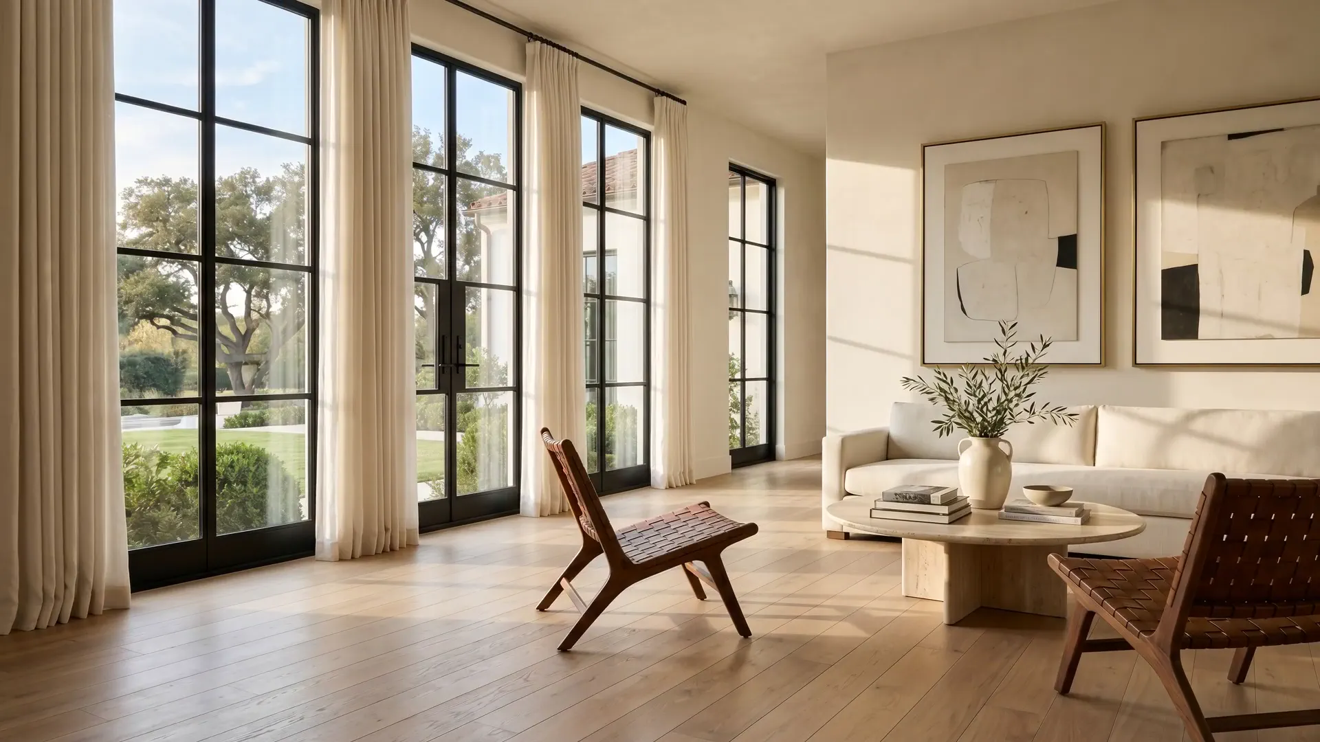 Finished wide-plank European oak floor in a Houston custom home